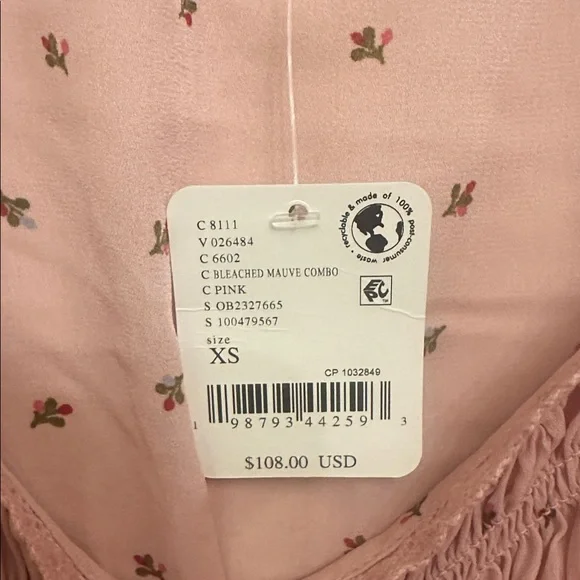 Free People Pink Floral Smocked Ruffle Peplum Blouse Sz XS NWT Cottage core - Picture 3 of 4